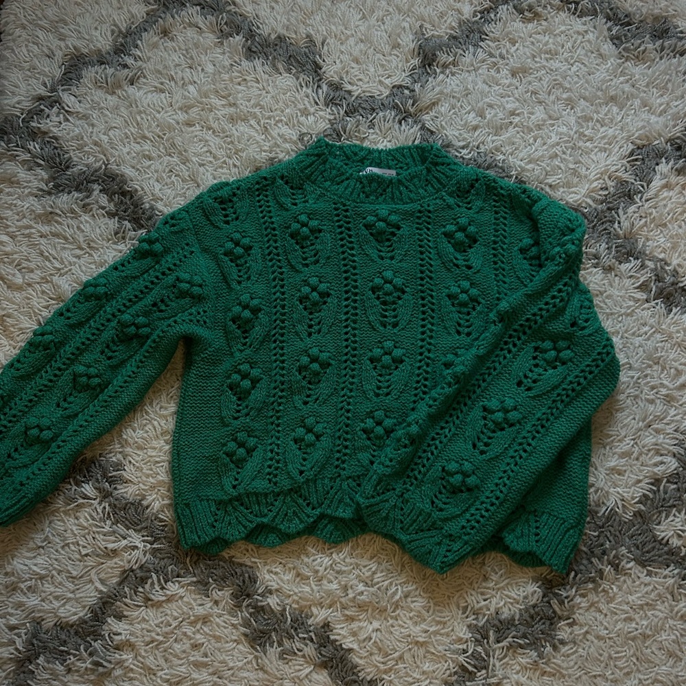 Zara Emerald Textured Knit Sweater
